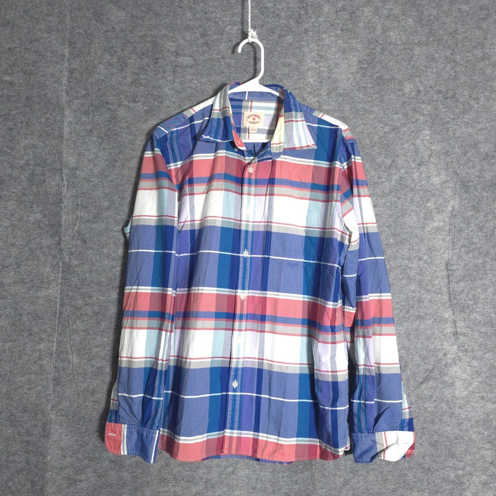 Brooks Brothers Red Fleece Button Down Shirt Mens L Plaid Long Sleeve Cotton Fit